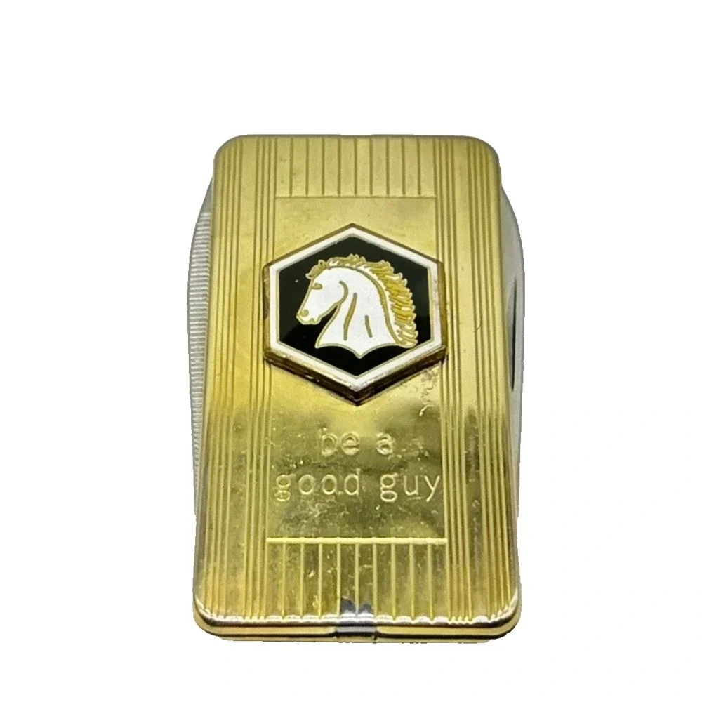 Vintage IMPERIAL Money Clip Pocket Knife 'Be A Good Guy' White Horse Gold-Tone